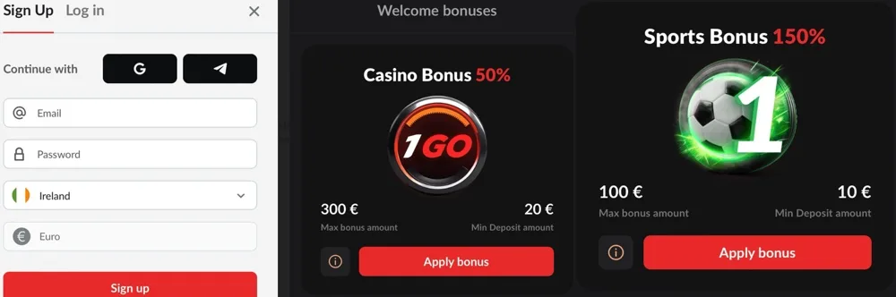 Register in 1go casino