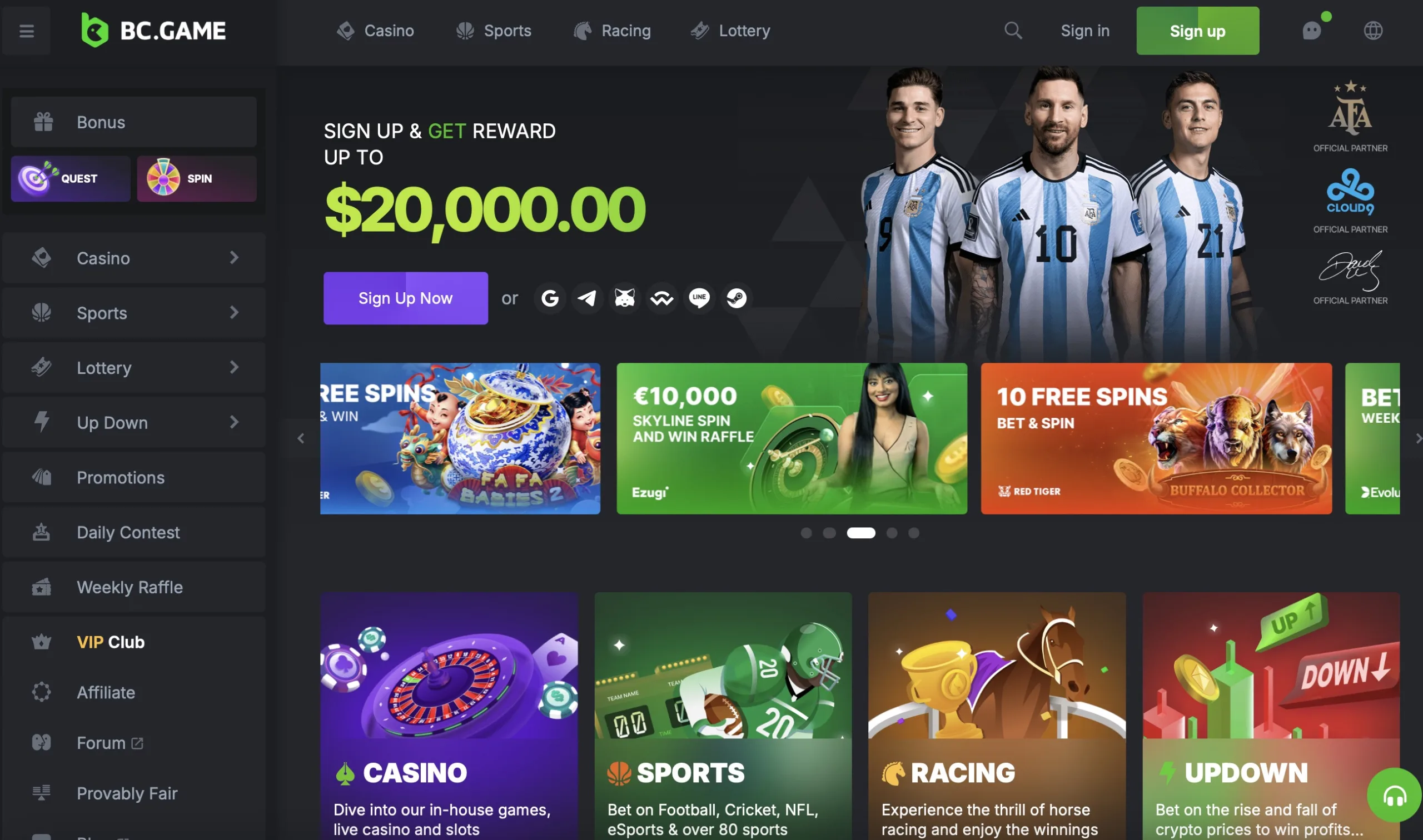 BC Game Casino Main page