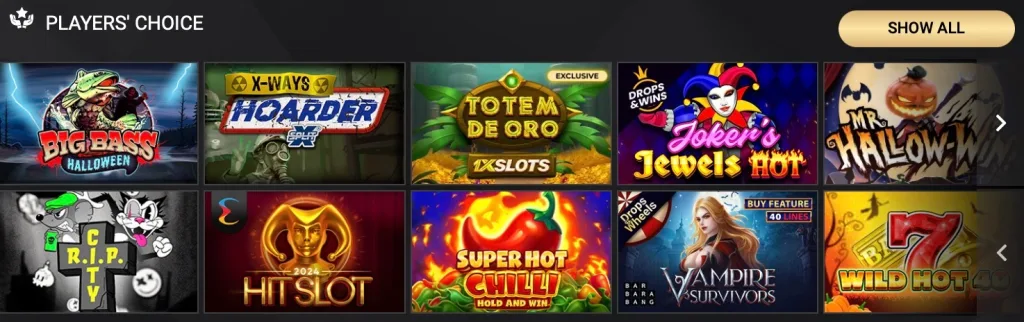 The most popular games at 1xslots