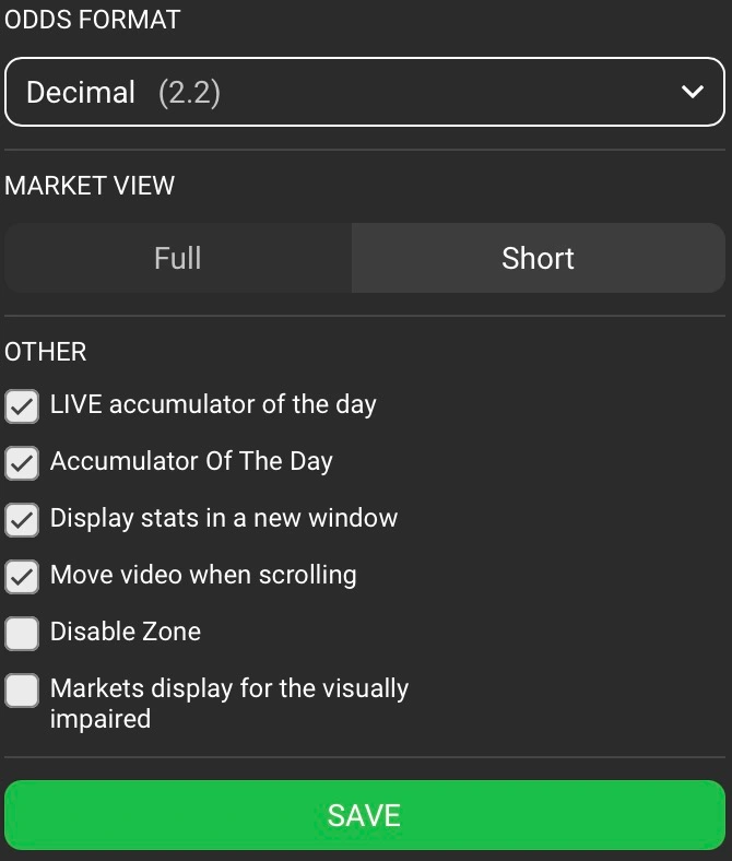 888Starz Bookmaker Settings