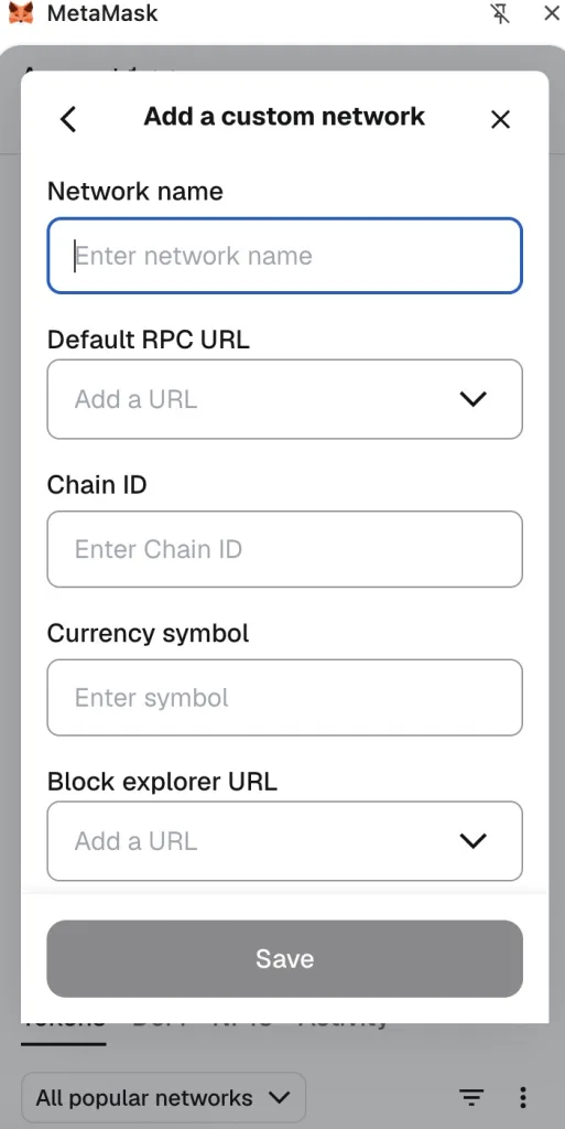 metamask custom network